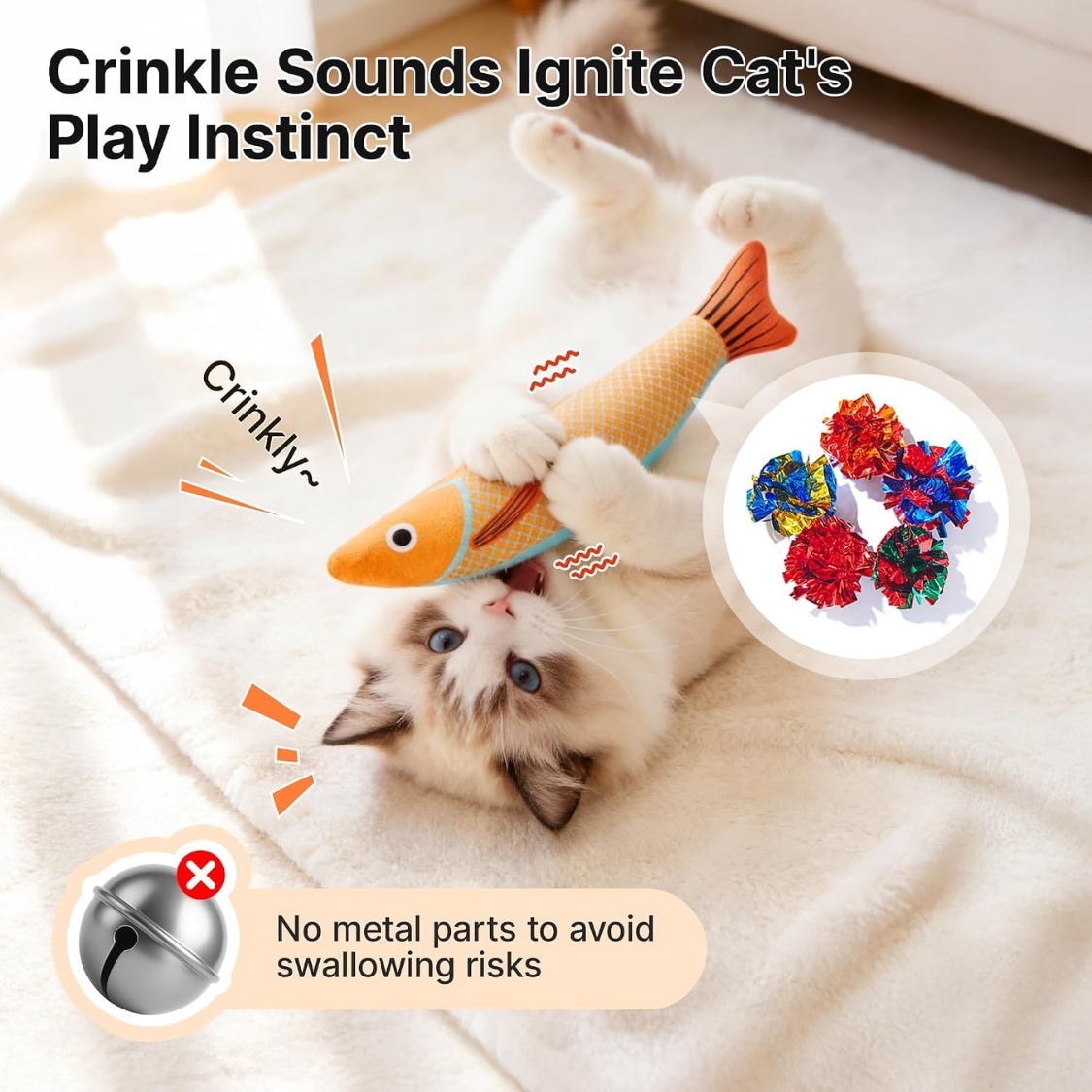 Cat Toys Saury Fish, 3 Pack, Catnip Crinkle Sound, Soft And Durable, Interactive Kitten Kicker For Indoor Kitty - Image 2