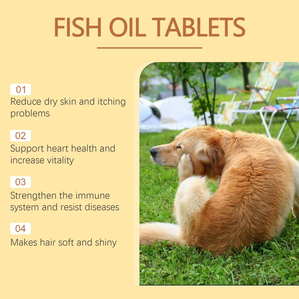 Dog Fish Oil Chewable Tablets,3 Skin & Coat Supplement For Itchy Skin, Seasonal Allergies, Support Bone, Digestion & Reproductive Health, 60 Tablets - Image 4