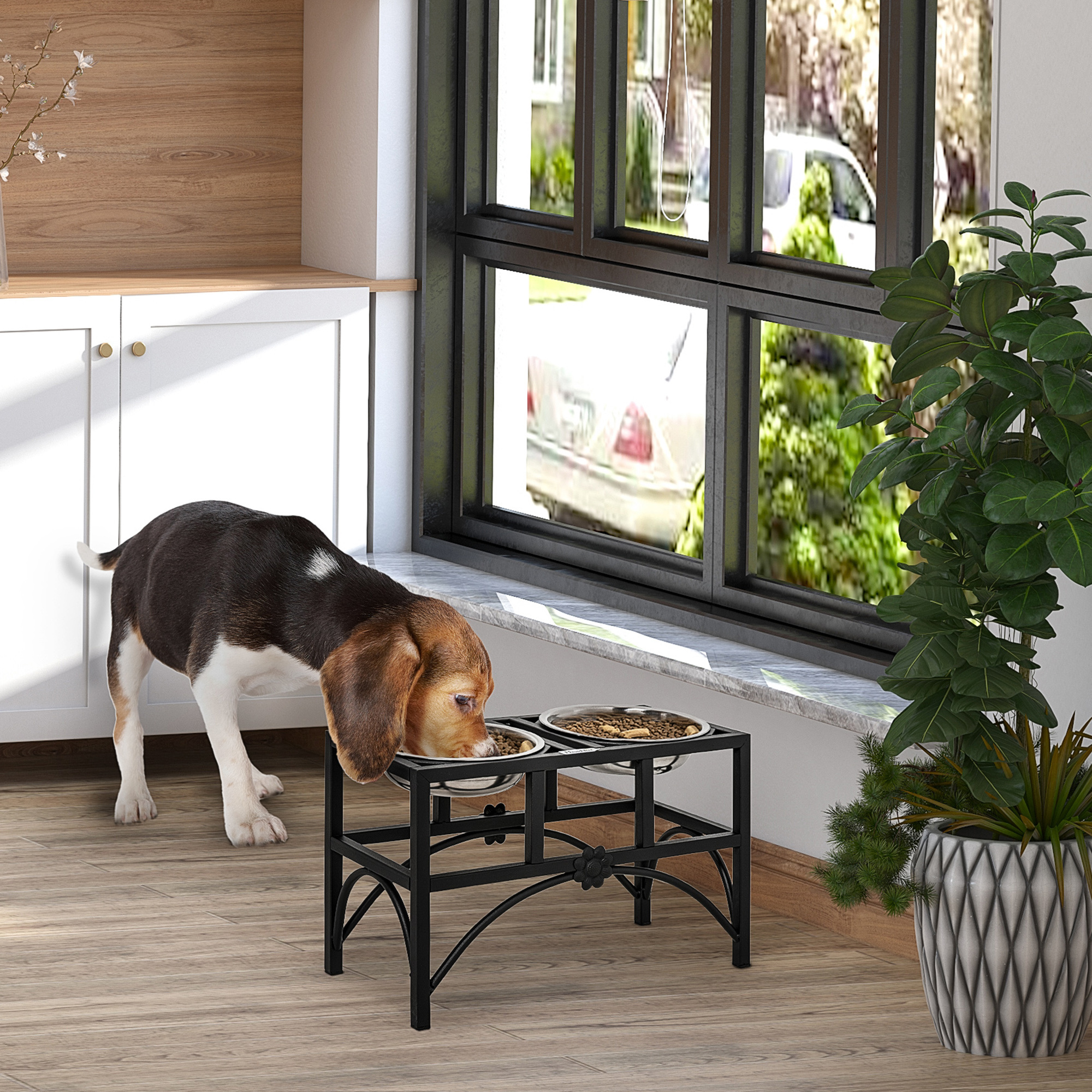 17" Double Stainless Steel Heavy Duty Dog Food Bowl Elevated Pet Feeding Station - Image 6