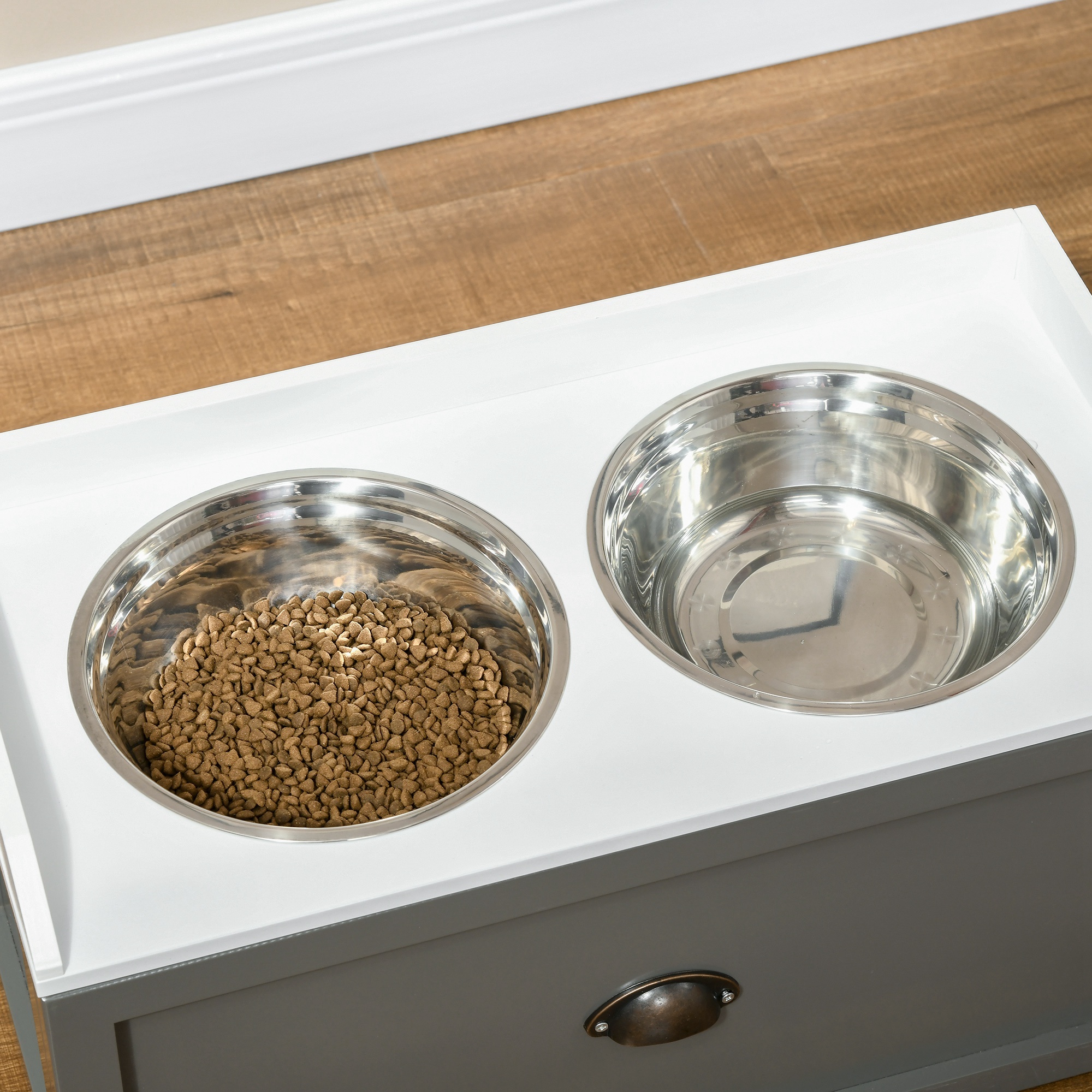 Pet Feeding Station Pet Dish Bowl Set with Storage, 2 Elevated Dog Bowls for Large Sized Dogs, Gray - Image 4