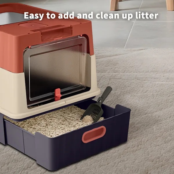 Simple Drawer Style Red Cat Litter Box, Humanized Design, Does Not Occupy Household Storage Space - Image 5