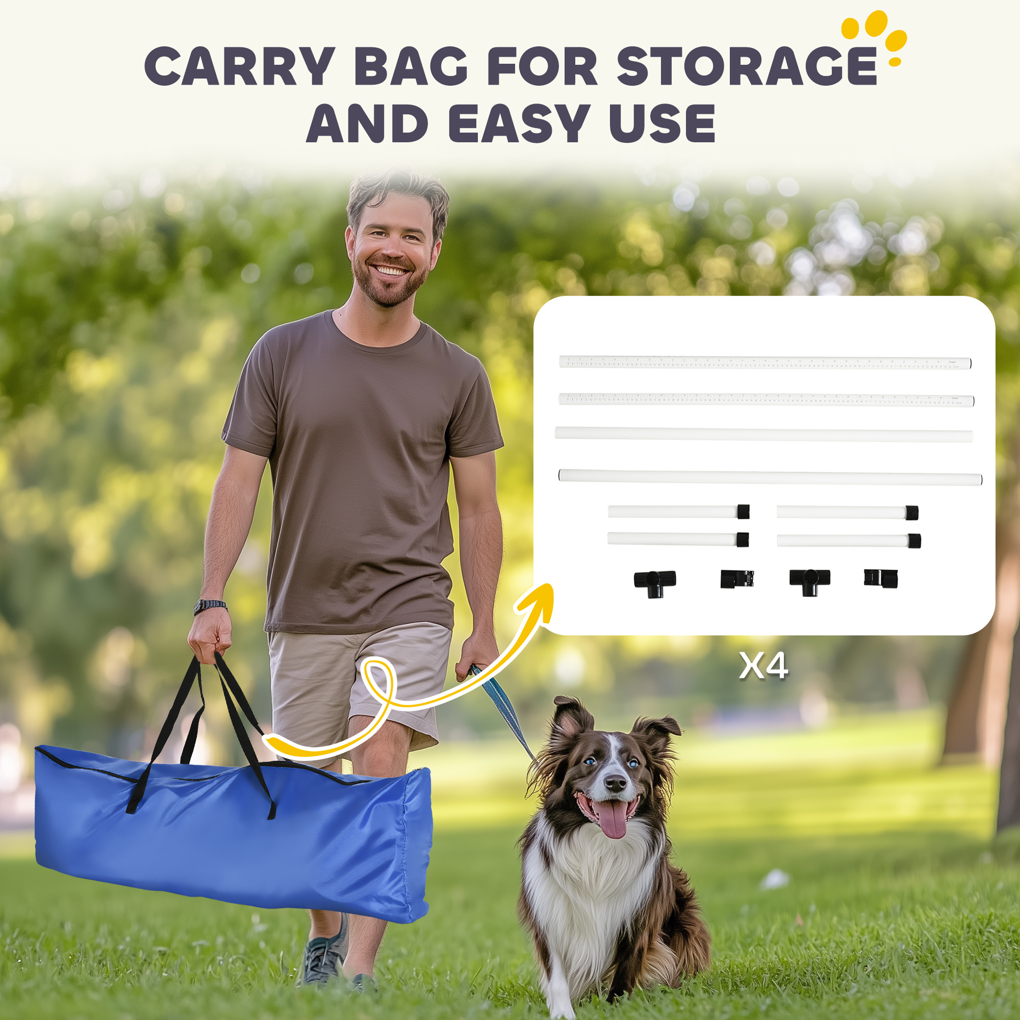 4 Piece Dog Agility Training Equipment for Dog Agility Course with Adjustable Height Jump Bars, Included Carry Bag, & Displacing Top Bar, White - Image 8