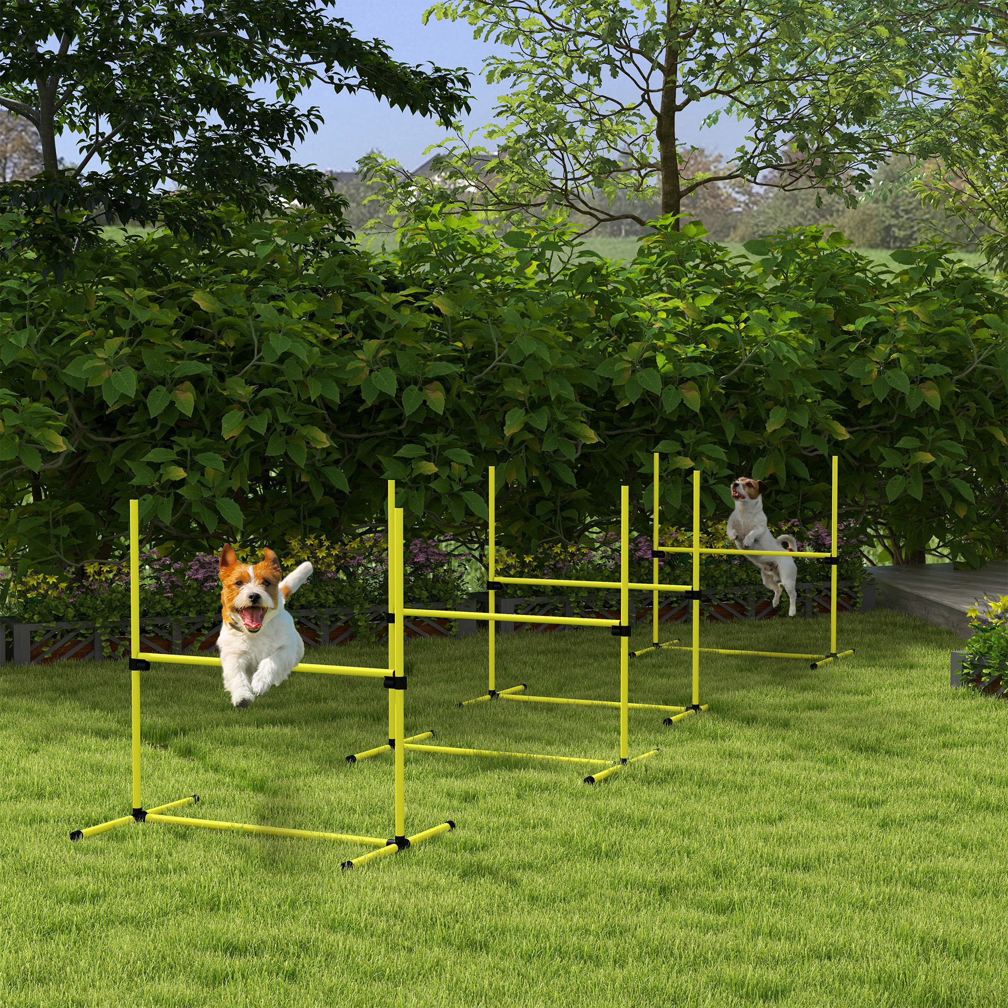 4 Piece Dog Agility Set with Adjustable Height Jump Bars, Carry Bag, Displacing Top Bar, Yellow Yellow - Image 3