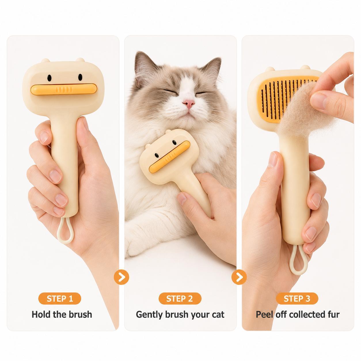 Cute Cartoon Bear Self-Cleaning Pet Brush Universal Deshedding Comb For Cats And Dogs Removes Loose Fur & Detangles Comfortable Non-Slip Handle Pet Grooming Tool - Image 6