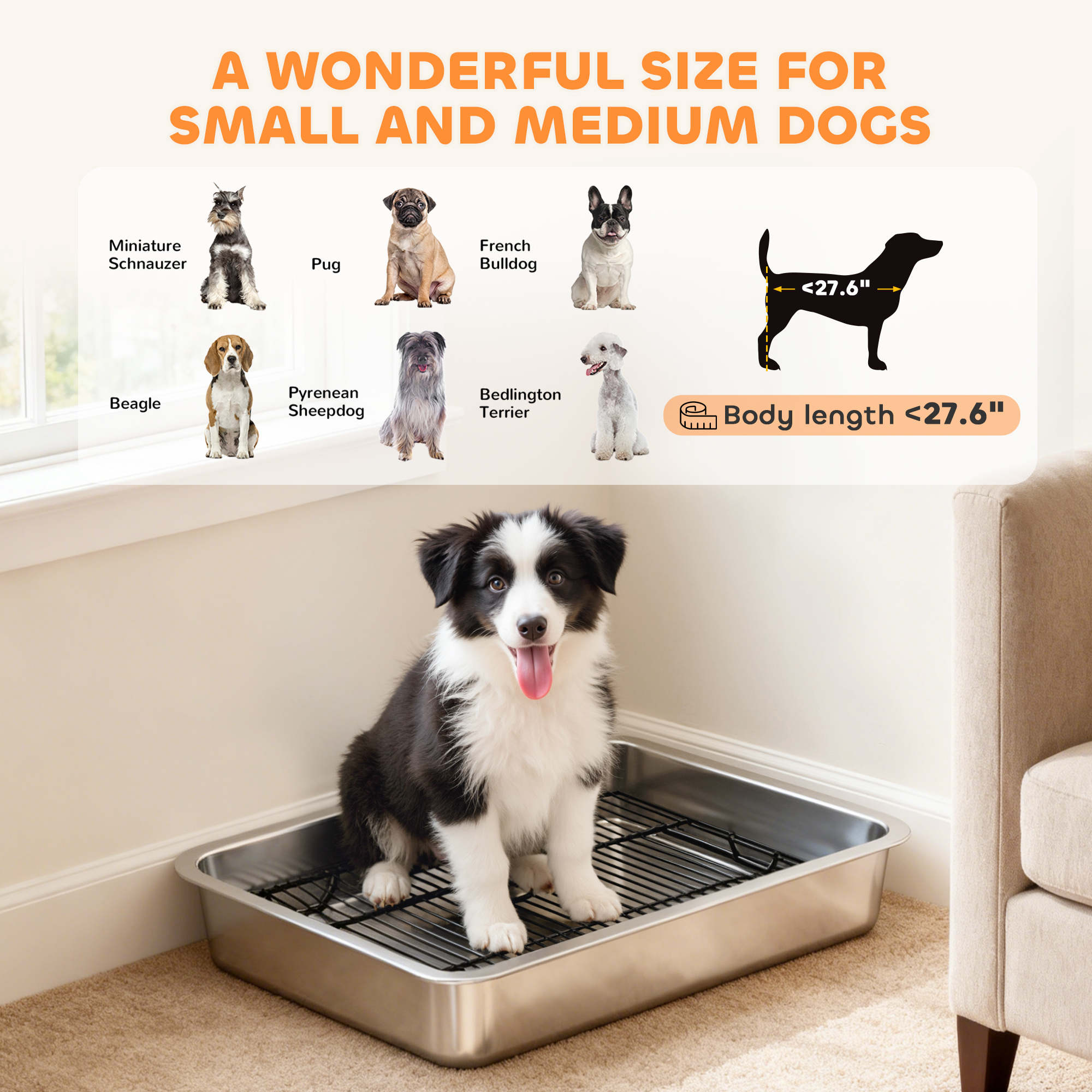 Dog Potty Tray Stainless Steel for Small and Medium Dogs, Dog Training Tray for Porch, Bathroom, Balcony, 28" x 20" x 4" - Image 8