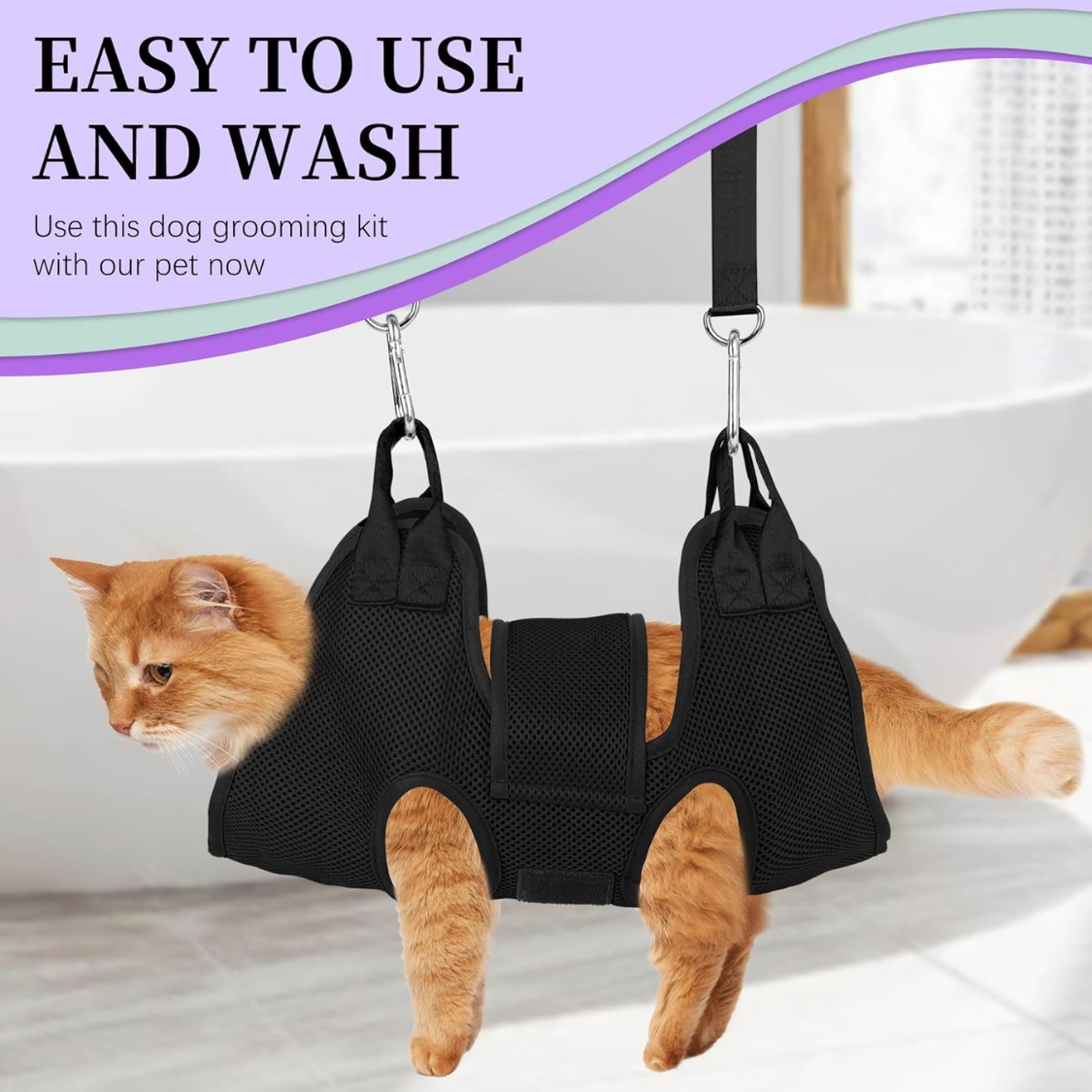 Cat Grooming Hammock Kit For Cats Dogs Up To 12 Lb, Hanging Harness And Sling For Nail Trimming, Includes Clippers Trimmer - Image 7