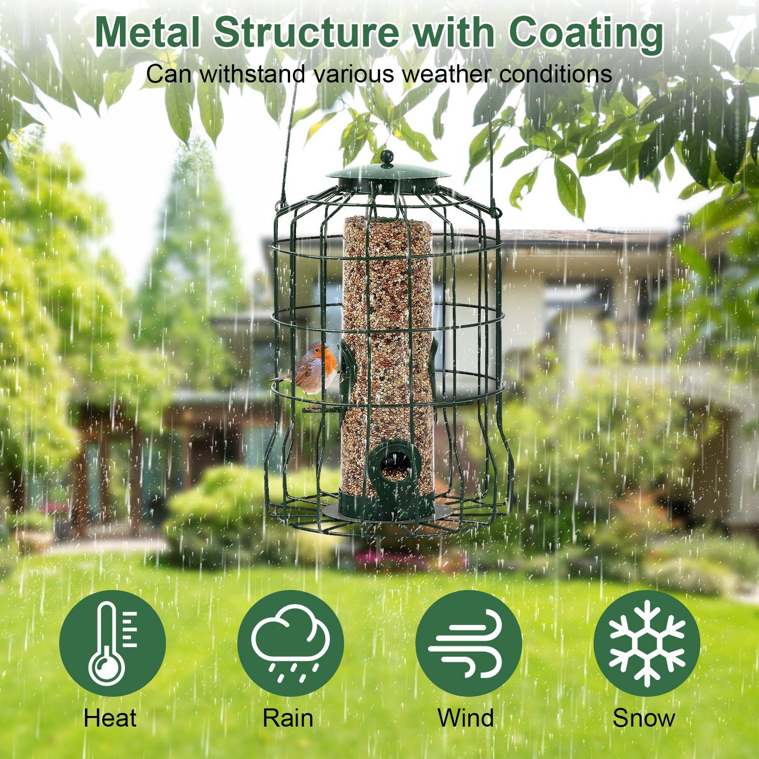 1Pc Outdoor Wild Bird Feeder Squirrel-Proof Chew-Proof Metal Hanging Seed Feeder With 4 Feeding Port For Small Songbirds - Image 8