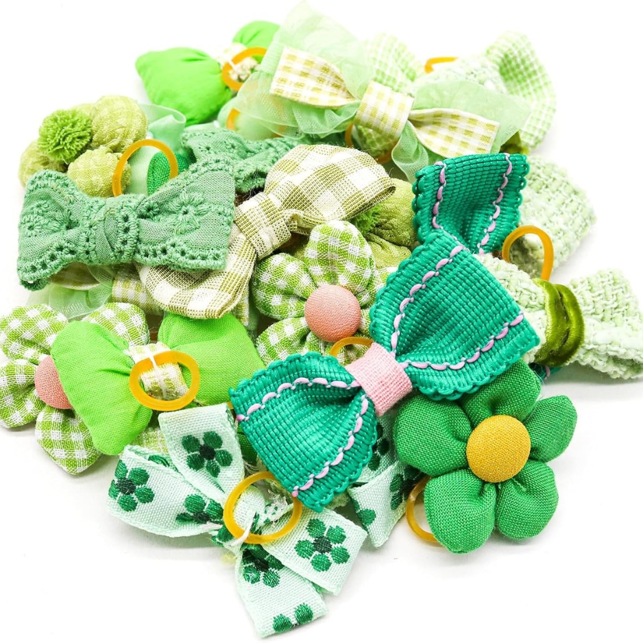 20Pcs Green Dog Hair Bows With Rubber Bands For Small Medium Dogs - Image 6