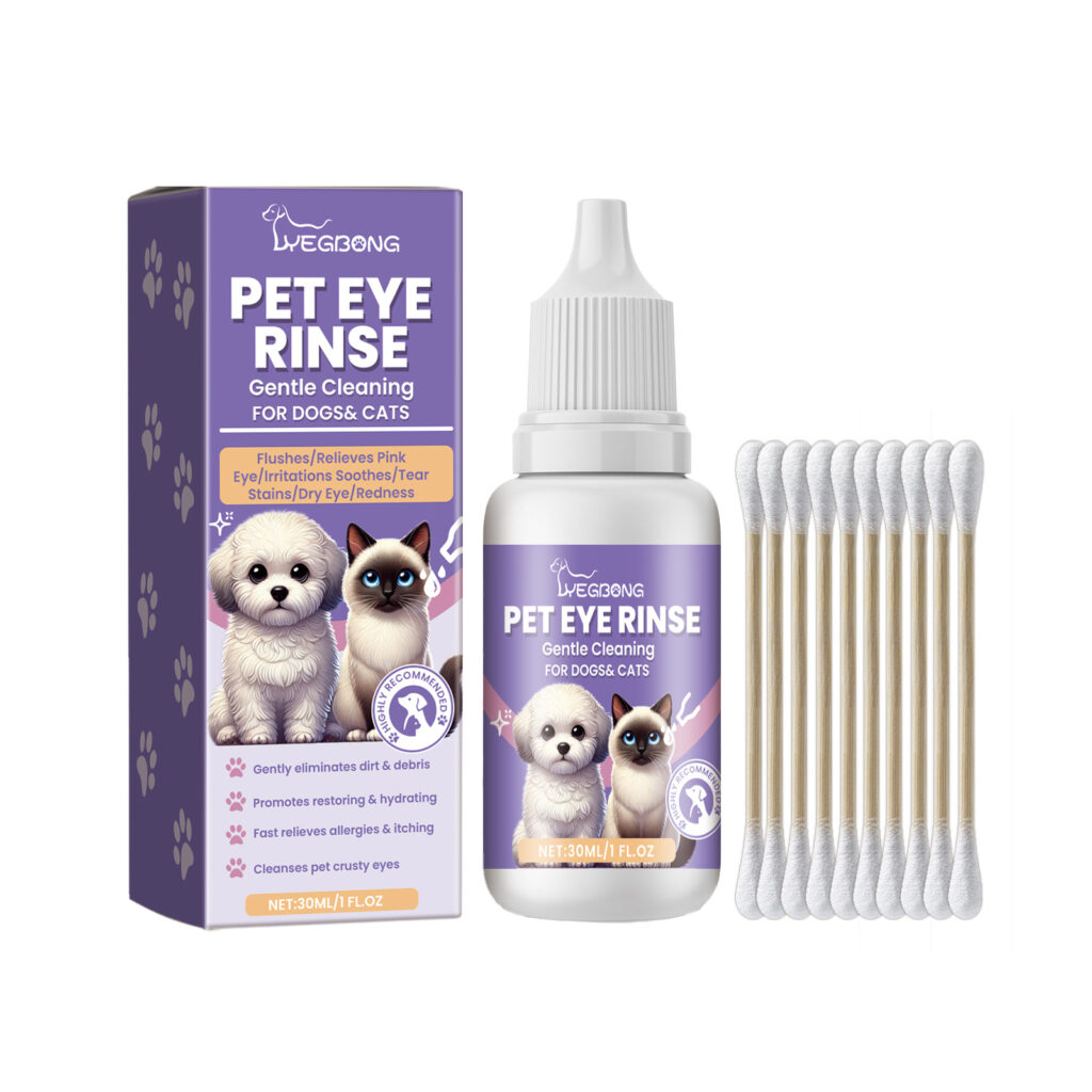 Pet Eye Rinse For Dogs & Cats, Gentle Eye Cleaner Solution With Hyaluronic Acid, Honeysuckle Extract & Taurine, Tear Stain Remover For Daily Eye Care, 30ml With Cotton Swabs