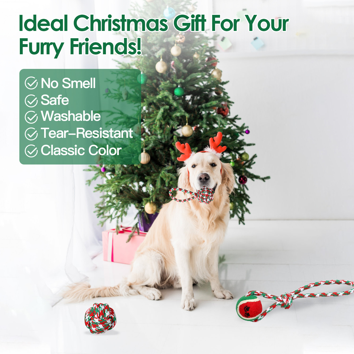 Set Of 5Pcs Christmas Dog Rope Chew Toys Dog Interactive Toys Set For Puppy Small Medium Aggressive Chewers Dogs Training Teething Playing - Image 5