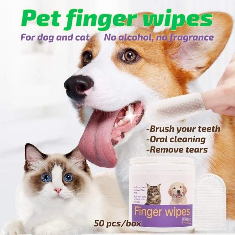 3-in-1 Pet Finger Wet Wipes For Dogs & CatsTeeth Cleaning Wipes, Breath Freshener DentalFinger Wipes Soft, For Eyes, Ears, Dental CarePack Of 50 - Image 3
