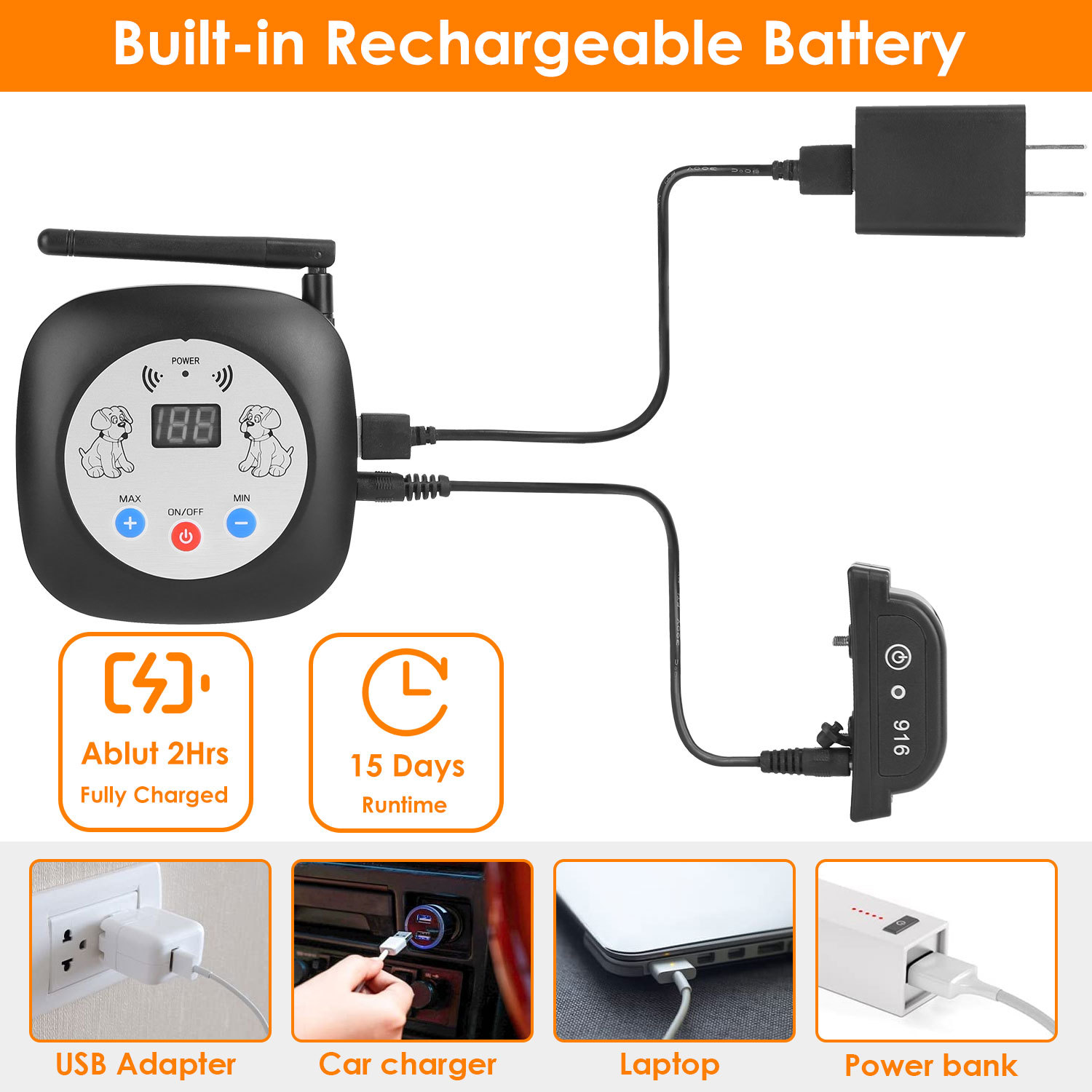 1Set 328FT Electric Wireless Dog Fence System With GPS Location Monitor Collar Receiver Rechargeable Beep Vibration Fence System For Small Medium Large Dogs - Image 3