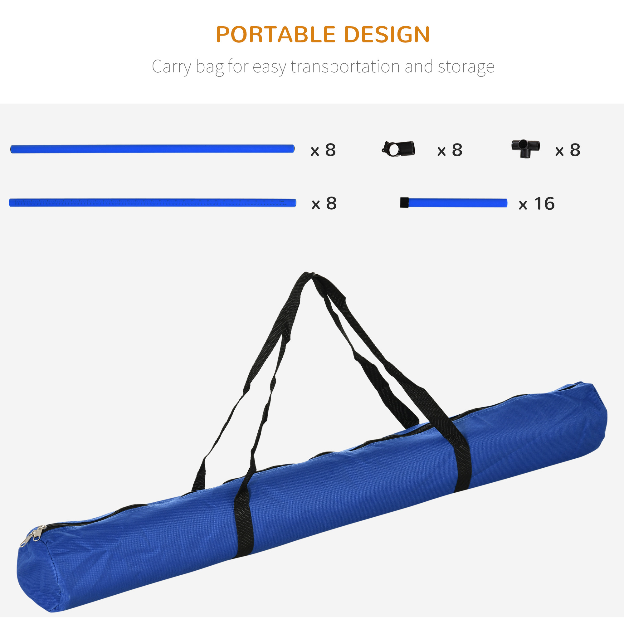 4 Piece Dog Agility Starter Kit with Adjustable Height Jump Bars, Included Carry Bag & Displacing Top Bar - Blue - Image 2