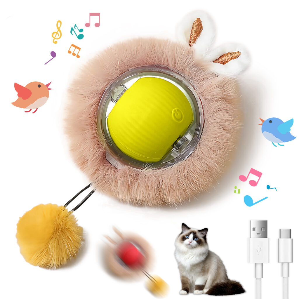 Interactive Toys Ball For Cats, Dog,Agile Moving Cat Ball ,Motion Activated Automatic Moving Ball With Lights,with Fluffy Tail And Bunny Ears For Indoor Pets