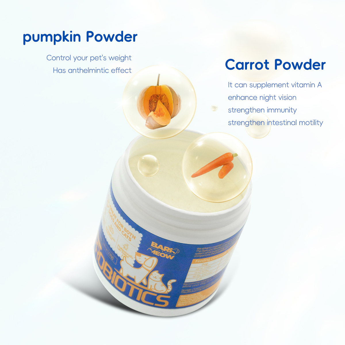 Bark And Meow Probiotics For Dogs & Cats 7 Tailored Strains Prebiotics, Pumpkin & Carrot 5 Billion CFU Scoop Human-Grade, Non-GMO, Vet-Approved, Made In USA, Gut & Immune Support - Image 4