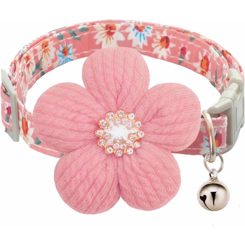 Small Dog Collar With Flower, Spring Dog Collar For Girl Dog Collars For Small Dogs Cute Dog Collar With Bell, Adjustable Length