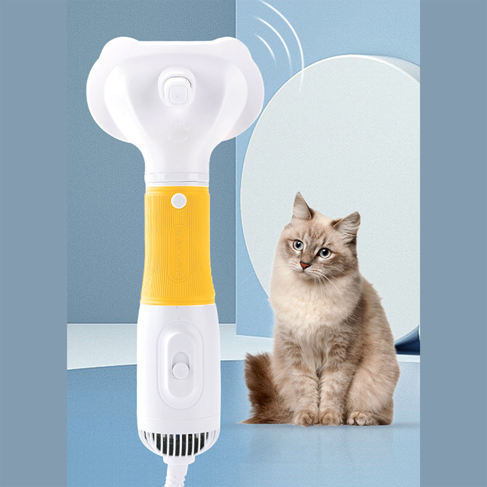 Pet Hair Dryer With Slicker Brush Low Noise 600W 3 Temperature Adjustable 3 In 1 Grooming Dog Blow Dryer For Cats Yellow - Image 2