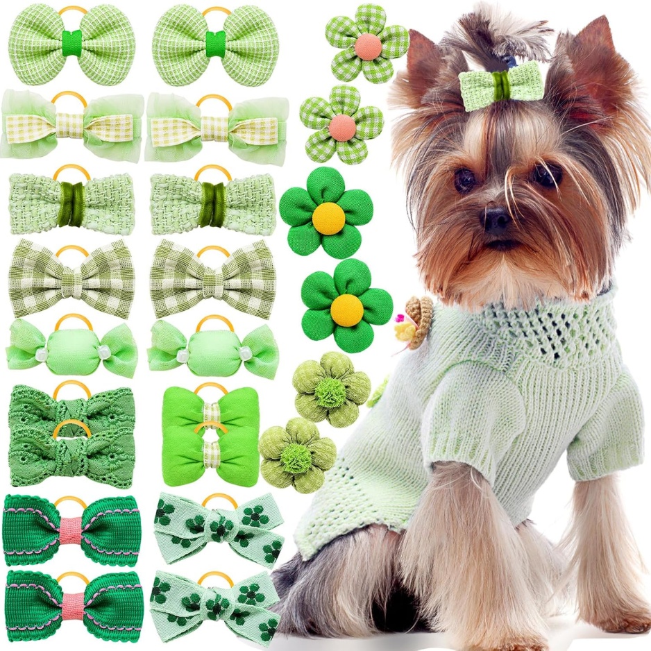 20Pcs Green Dog Hair Bows With Rubber Bands For Small Medium Dogs - Image 7
