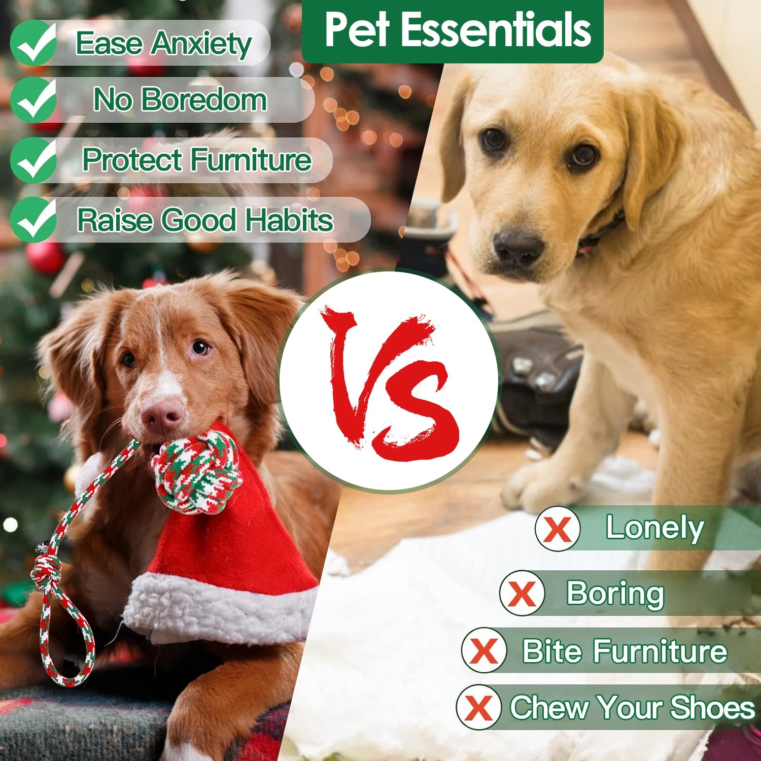 Set Of 5Pcs Christmas Dog Rope Chew Toys Dog Interactive Toys Set For Puppy Small Medium Aggressive Chewers Dogs Training Teething Playing - Image 10