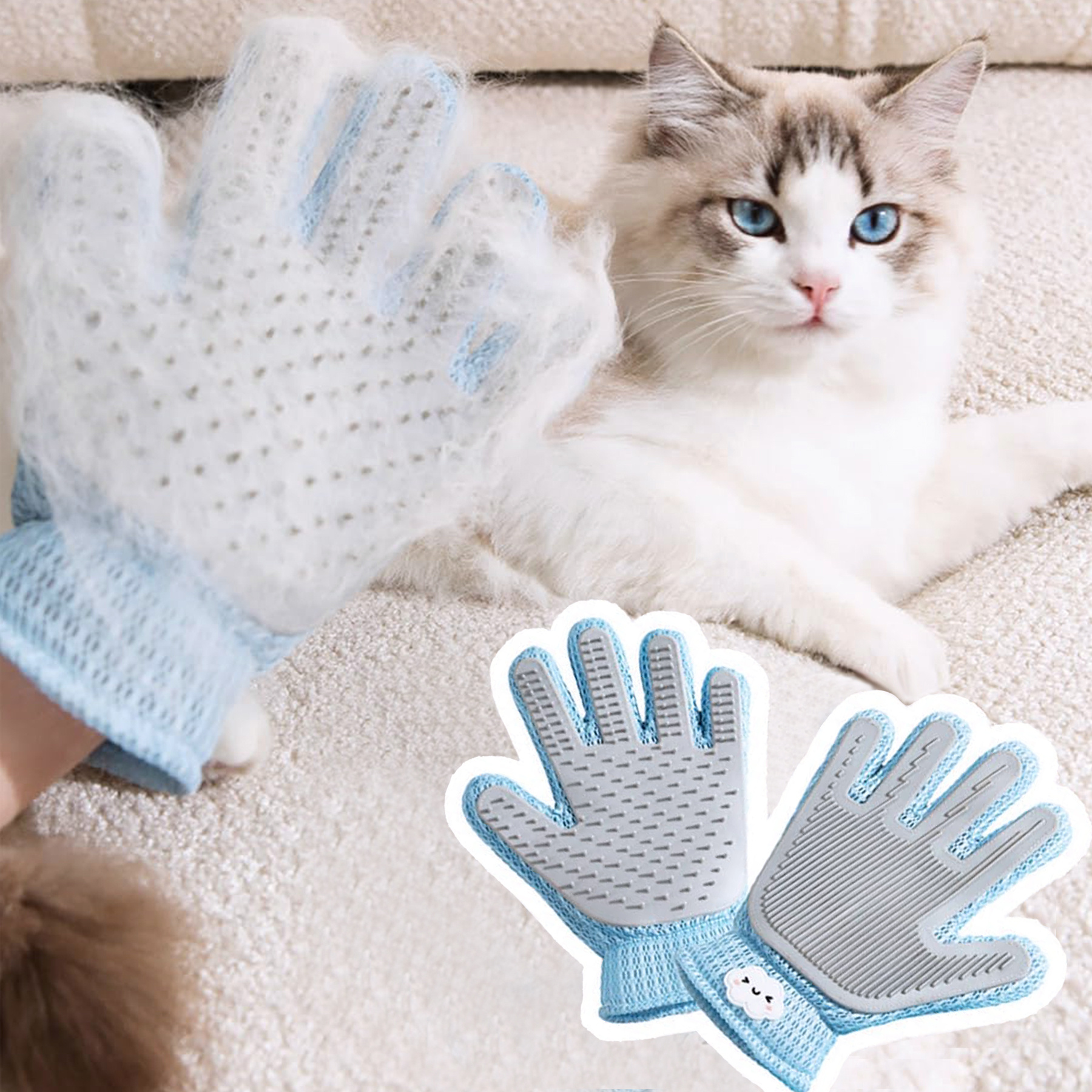 2in1 Double Sided Pet Grooming Glove, Deshedding Massage Brush Mitt For Cats & Dogs, Remove Loose Fur On Pets & Furniture, Easy Clean - Image 2