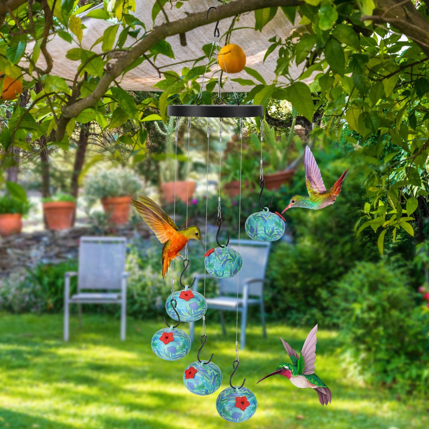 1Pc Wind Chimes Humming Bird Feeder Ant And Bee Proof Outdoor Hanging Hummingbird Feeder For Viewing Decoration For Garden Patio Yard Balcony - Image 9