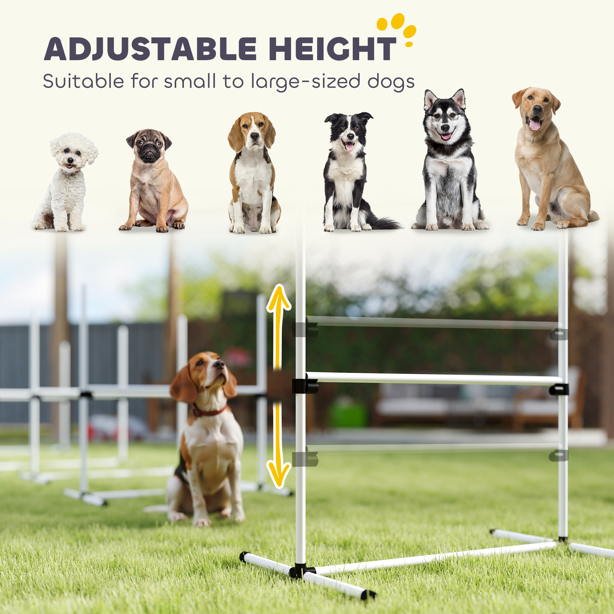 4 Piece Dog Agility Training Equipment for Dog Agility Course with Adjustable Height Jump Bars, Included Carry Bag, & Displacing Top Bar, White - Image 2