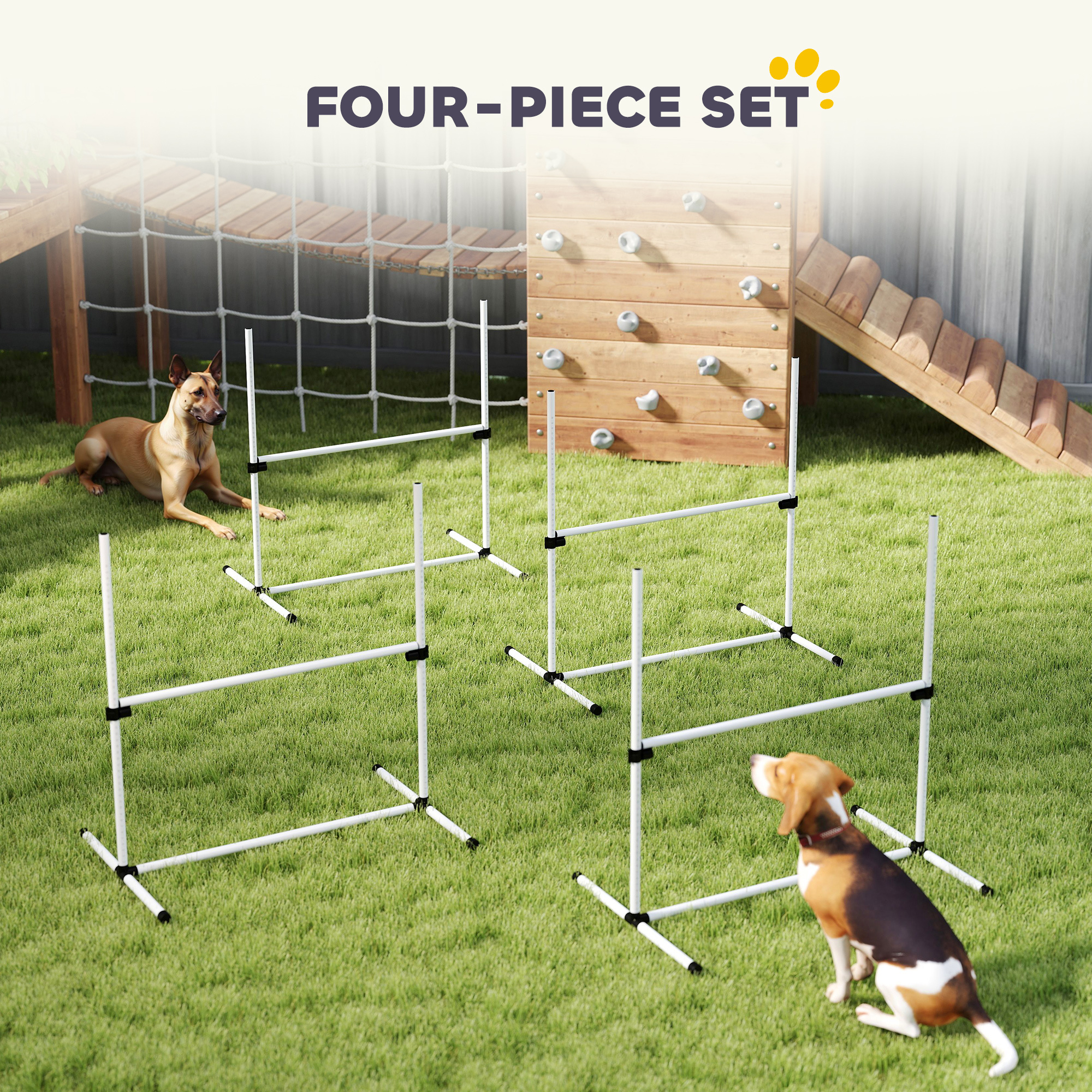 4 Piece Dog Agility Training Equipment for Dog Agility Course with Adjustable Height Jump Bars, Included Carry Bag, & Displacing Top Bar, White - Image 6