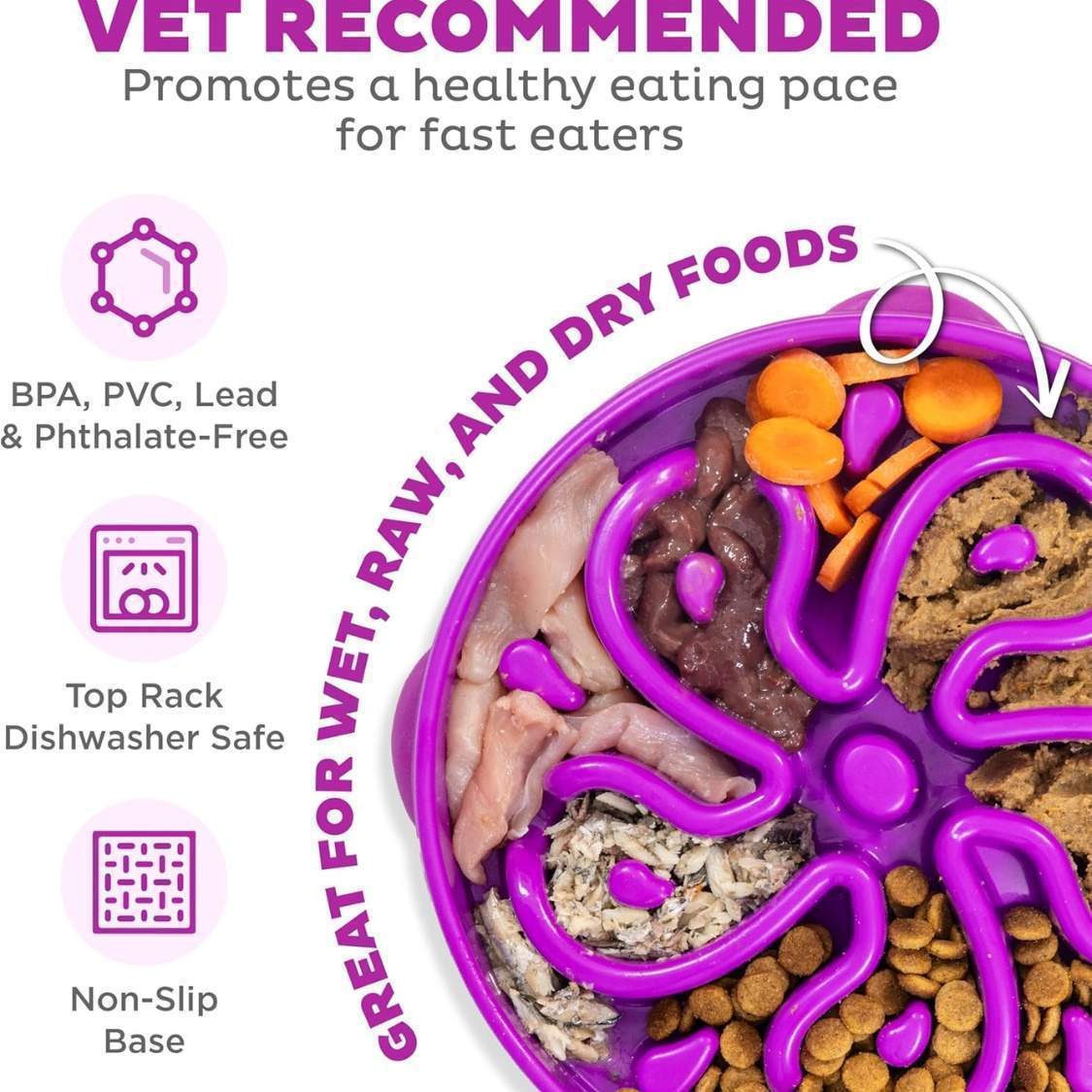 Hound Feeder Slow Bowl Large 4 Cup Capacity, Slow Feeding, Medium To Large Dogs, Non Slip, Purple, Flower Pattern - Image 5