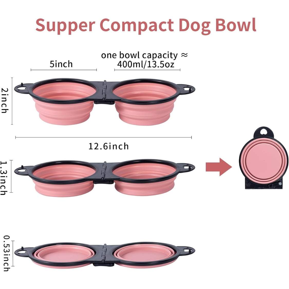 Collapsible Dog Dual Bowls Reinforced Rim 180 Degrees Flip Over Foldable Double Bowl With Lock Clips More Stable Dog Travel Bowls Pet Food Water Feeder - Image 2