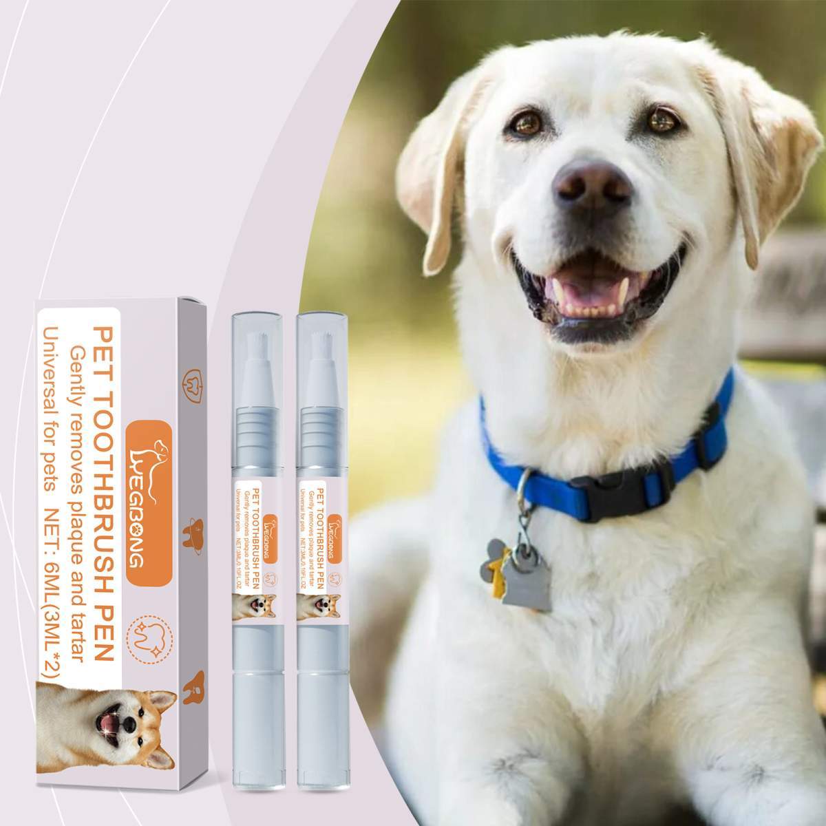 Pet Dental Toothbrush Pen 2Pack Dog Cat Plaque Tartar Remover, Freshen Breath & Soothe Gums