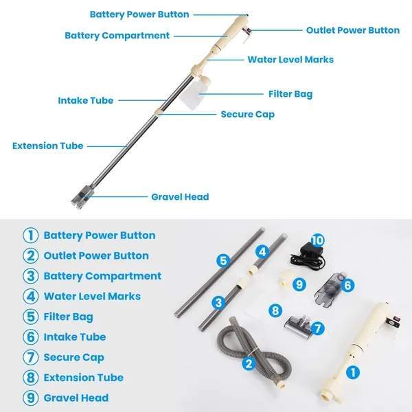 Multifunctional Electric Aquarium Gravel Cleaner Kit Length Adjustable Automatic Fish Tank Vacuum Cleaner - Image 3