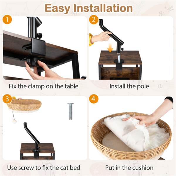 360 Rotatable Desktop Cat Bed Perch, 2-in-1 Workspace Cat Retreat With Jingling Ball Natural Black White - Image 2