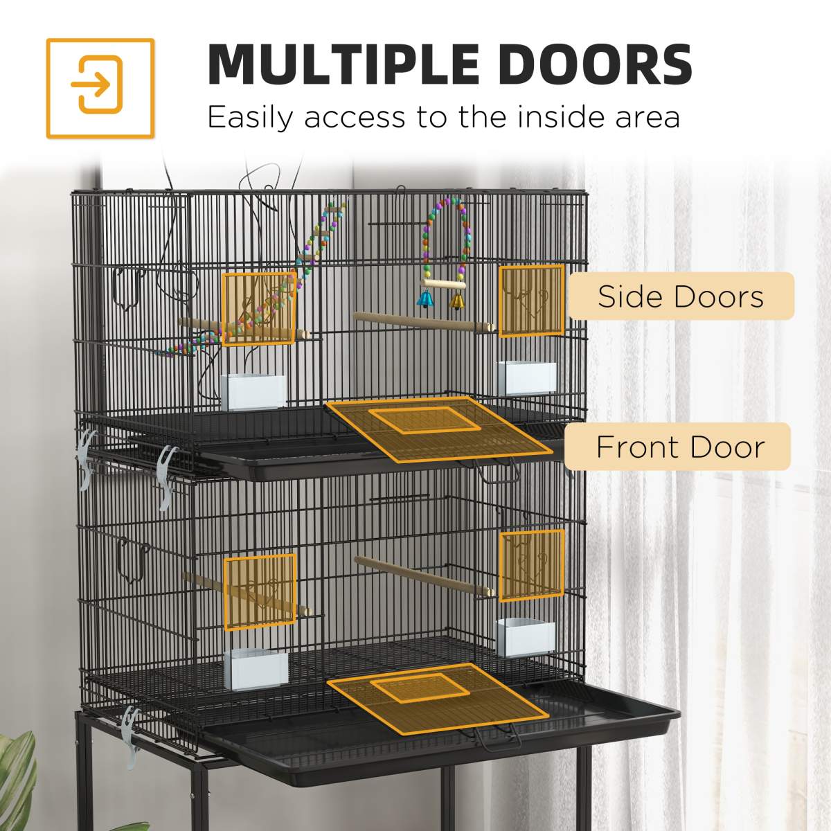 Double Stackable Bird Cage on Wheels w/ Stand, for Canaries - Image 2