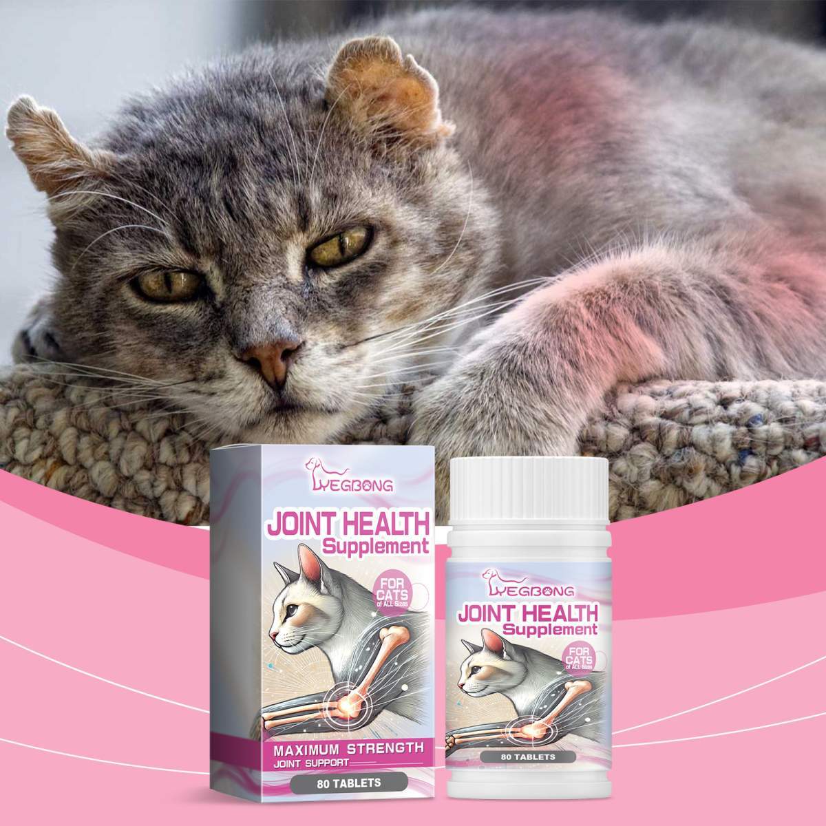 Cat Joint Health Support Tablets, Glucosamine Joint Supplement For All Breeds & Sizes Cats, 80 Count Joint Care Chewable Tablets To Relieve Joint Discomfort - Image 5