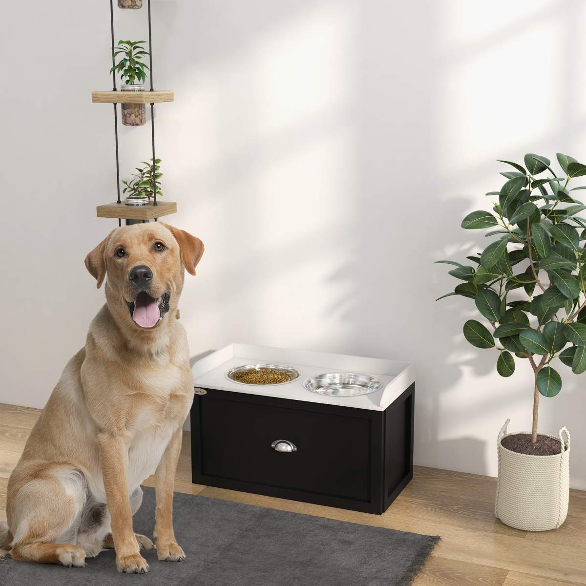 Pet Feeding Station Pet Dish Bowl Set with Storage, 2 Elevated Dog Bowls for Large Sized Dogs, White and Black - Image 5
