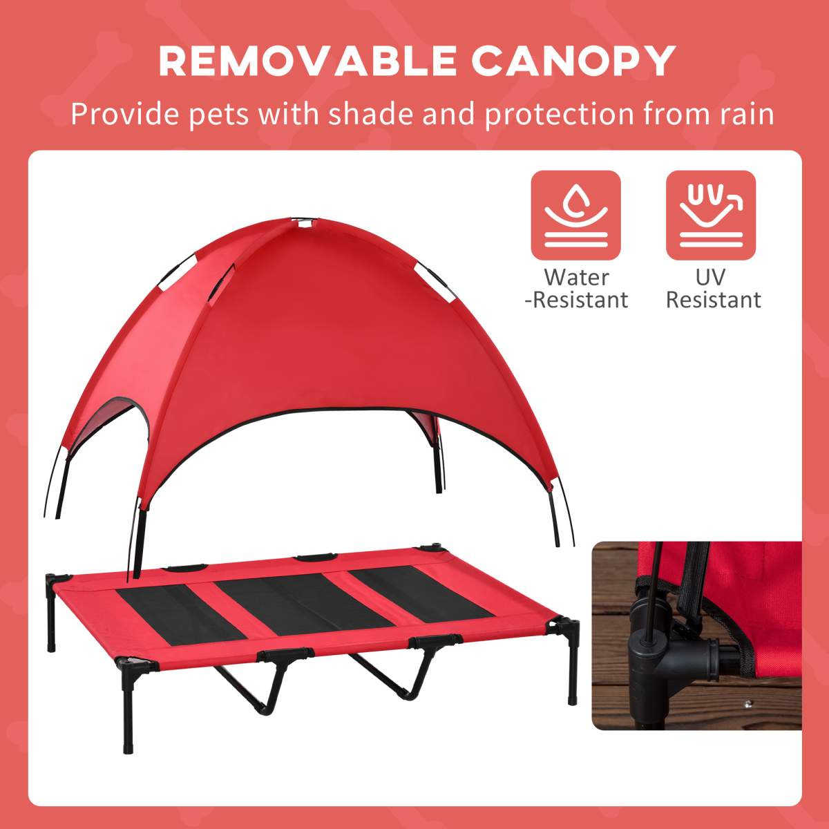 48" x 36" Elevated Portable Dog Cot Cooling Pet Bed with UV Protection Canopy Shade, Red - Image 3