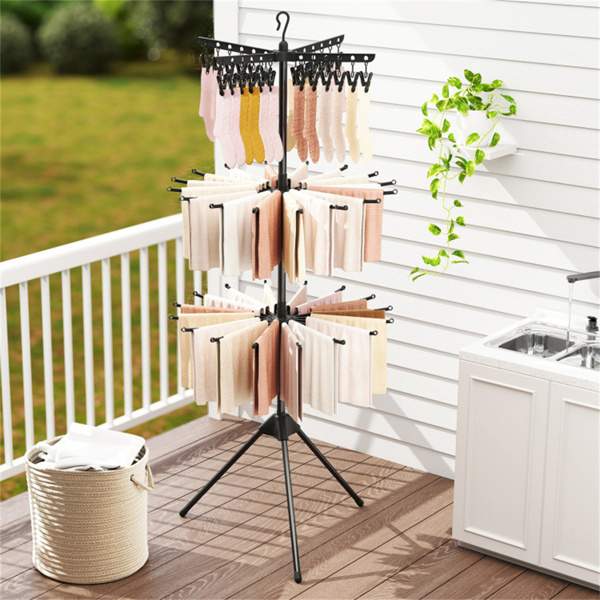 3-Tier Foldable Tripod Clothes Drying Rack With 24 Clips & 32 Rods, 70 Space Saving Laundry Dryer - Image 8