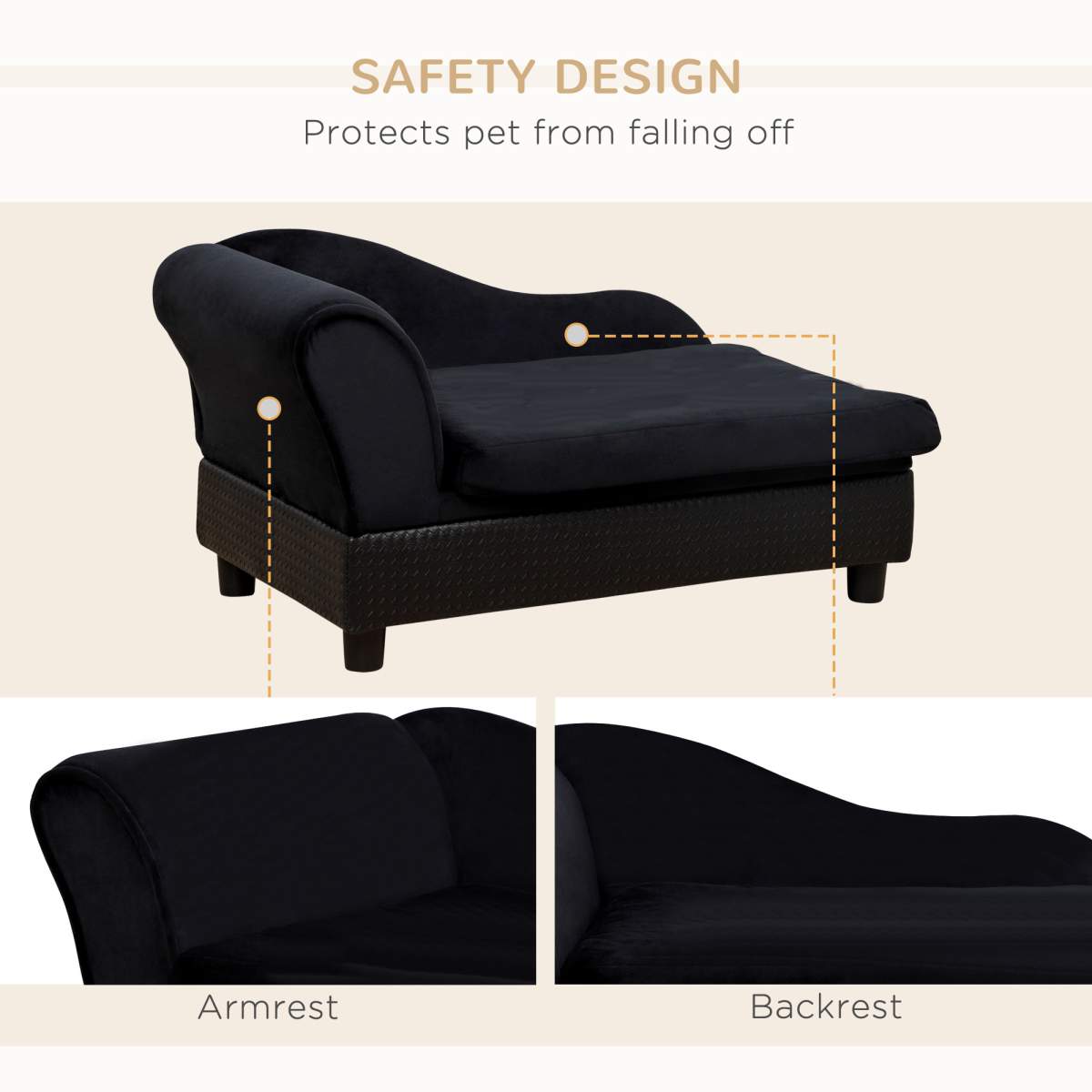 Pet Sofa Bed Couch with Storage, Pet Sofa for Cats and Small Dogs, Black - Image 6