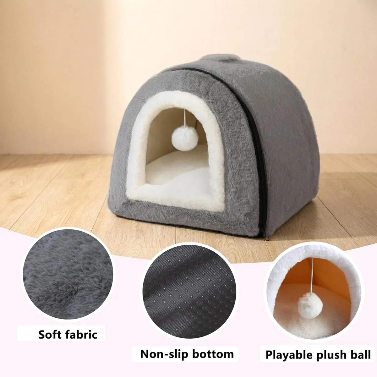 Cat Bed For Indoor Cats Foldable Cat Cave Anti-Slip Water-Resistant Bottom Cat Houses For Indoor Cats Or Small Dogs Kitten Tent - Image 10