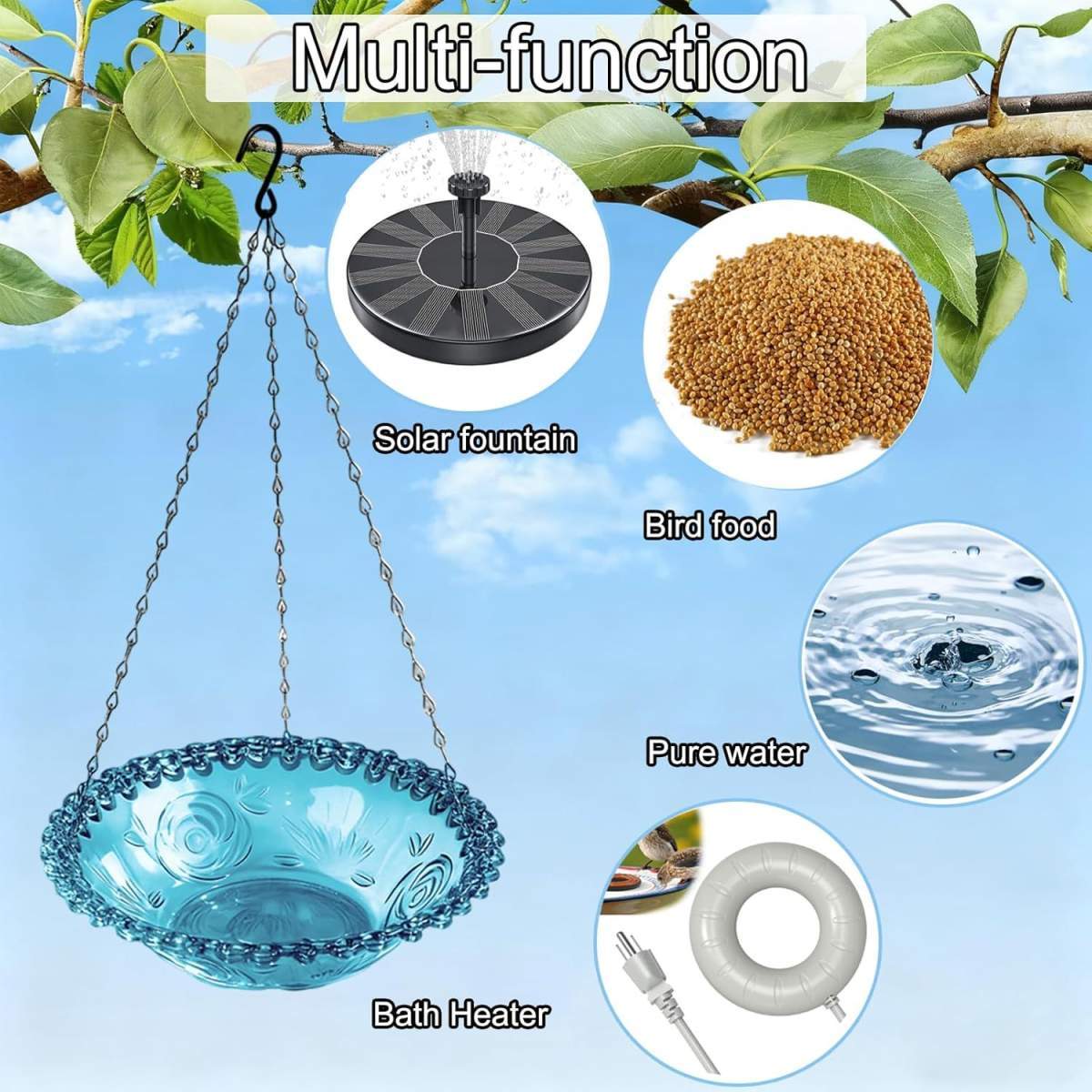 Hanging Bird Baths And Feeders For Outdoors, Plastic Bird Water Bowls For Garden And Yard Use - Image 9