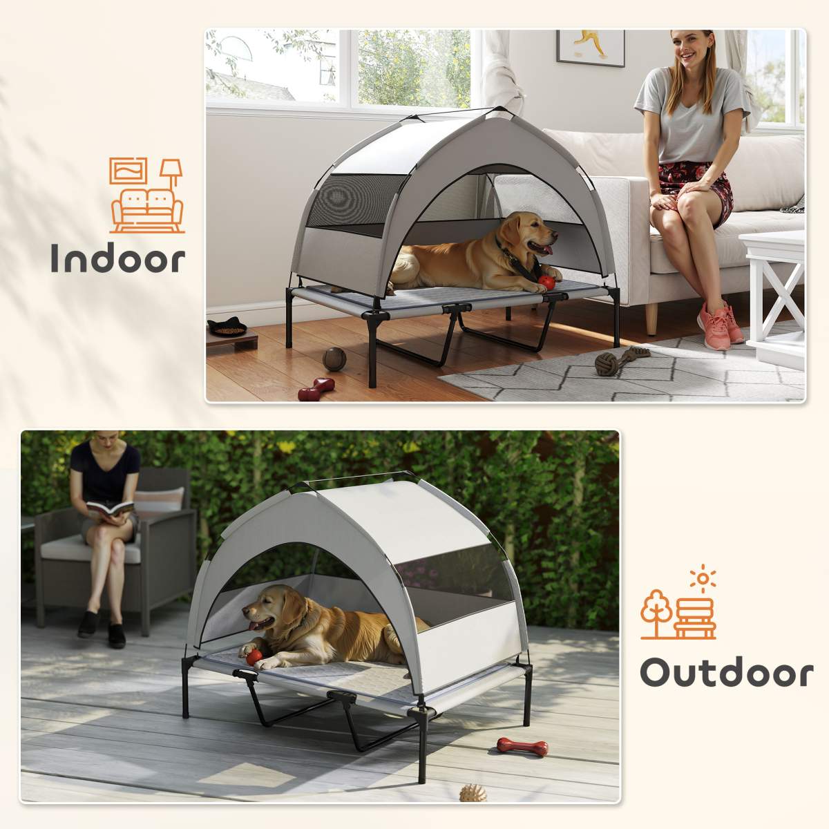 Elevated Dog Bed with Removable Canopy, Portable Outside Raised Pet Cot with Cooling Pad, Storage Bag, 42" x 30" x 37" - Image 5