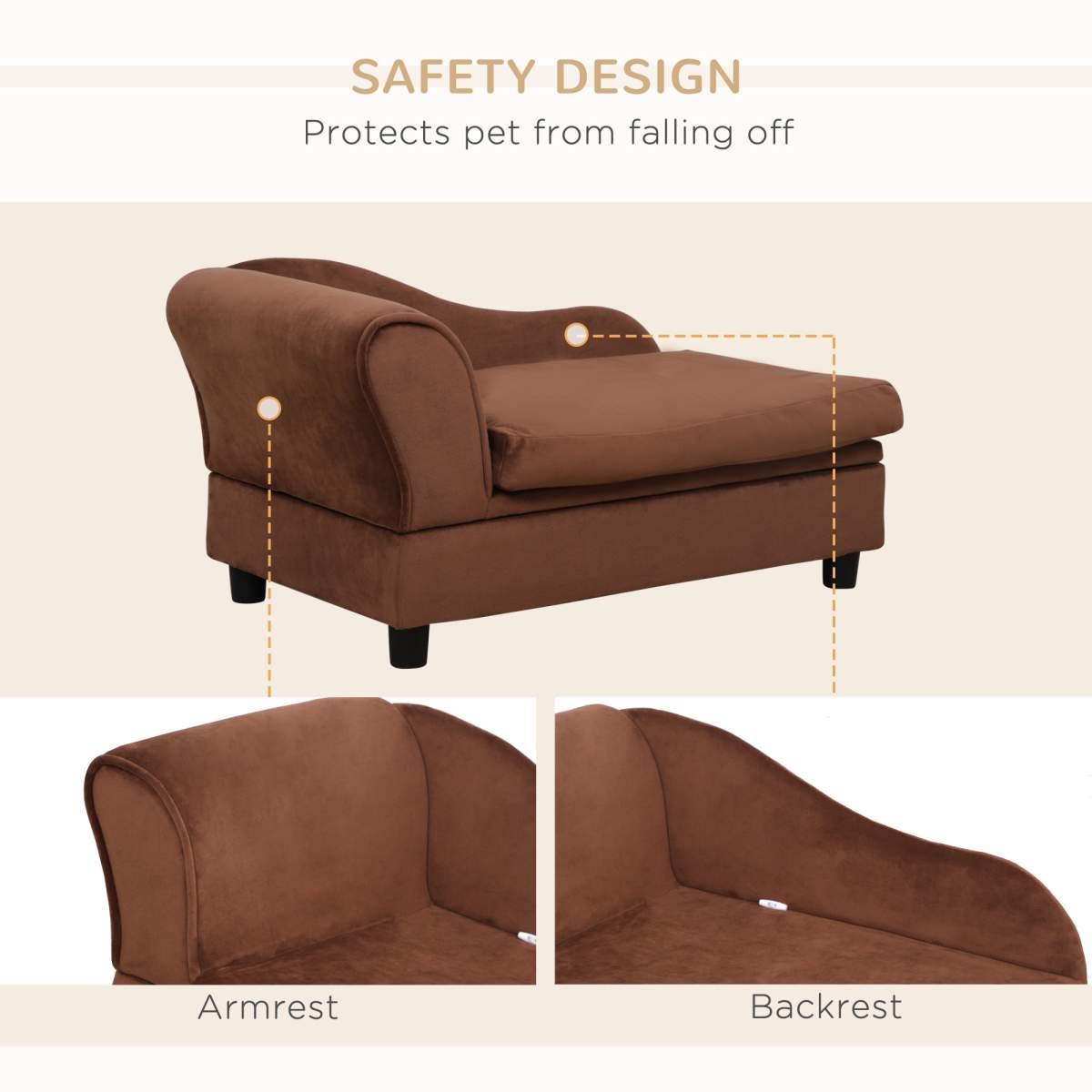 Pet Sofa Bed Couch with Storage, Pet Sofa for Cats and Small Dogs, Brown - Image 3