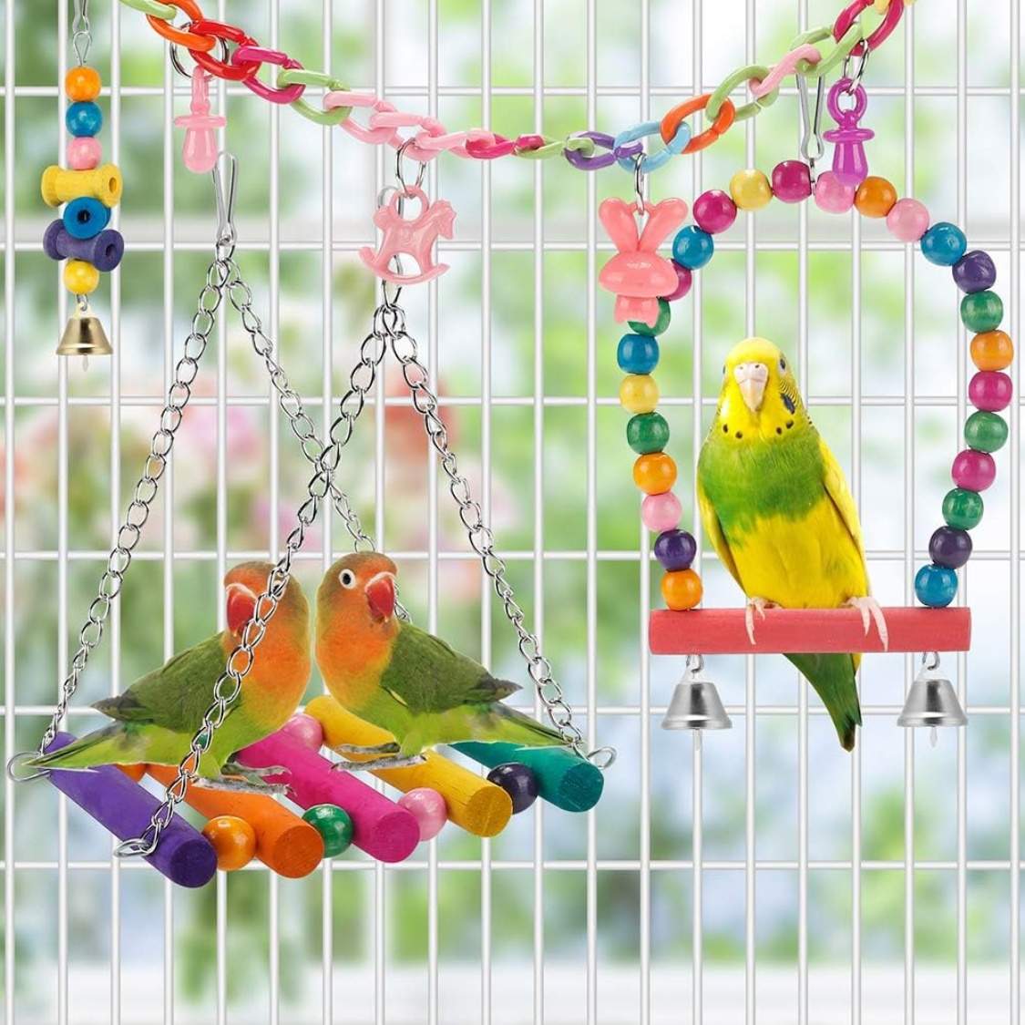 Bird Parakeet Toys Swing Hanging Standing Chewing Hammock Climbing Ladder Bird Cage Colorful Toys Suitable For Budgerigar - Image 5