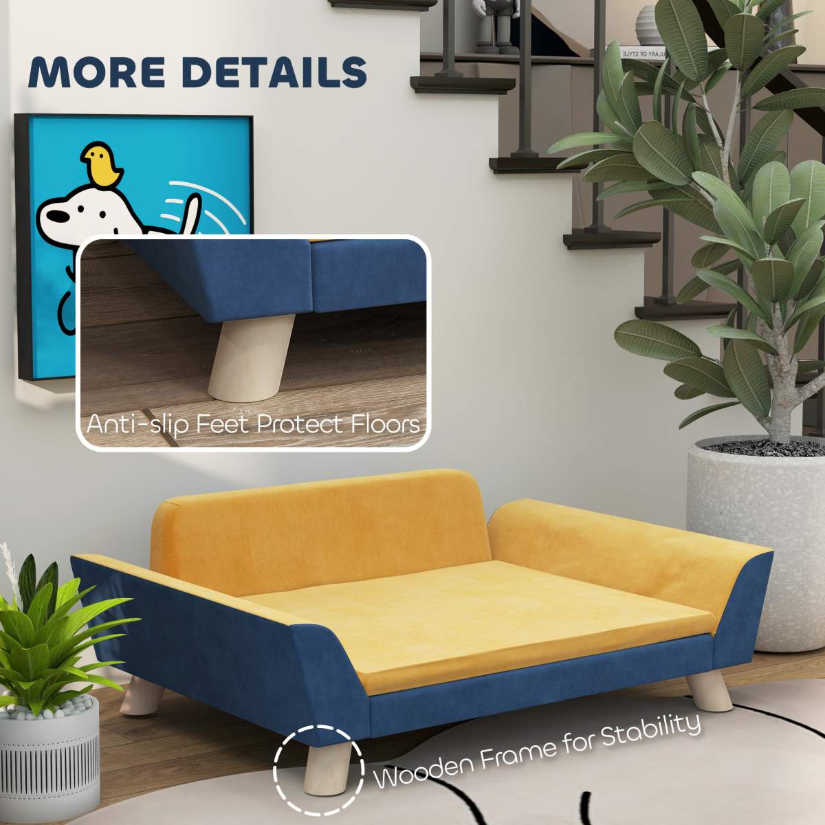 Dog Sofa Bed for Small Dogs with Soft Cushion, Washable Cover & Non-Slip Foot Pads, Orange - Image 6