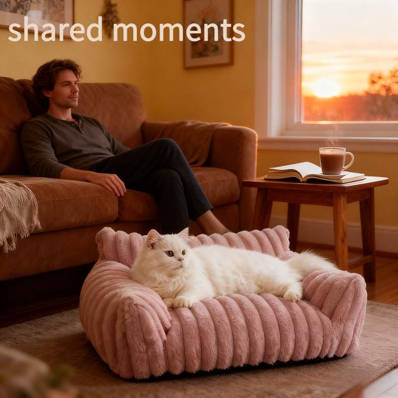 Cute Cat Couch For Pets - Fluffy Cat Beds With Premium Soft Corduroy Fleece, Fuzzy Cats Beds For Indoor Cats With Removable Washable Cover, Supportive Pet Sofa - Image 4
