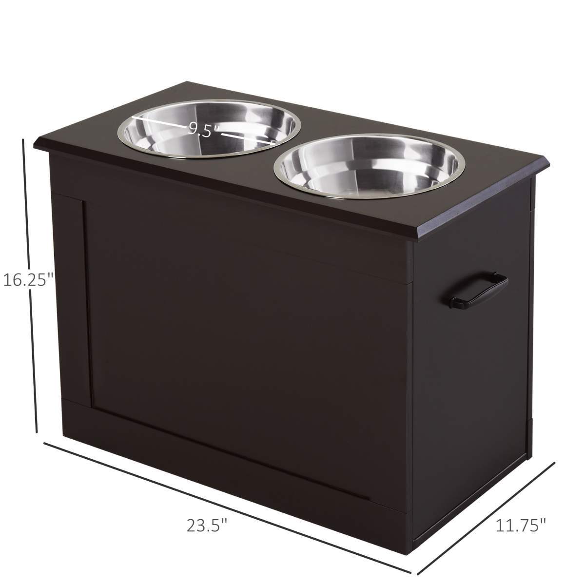 Raised Pet Feeding Storage Station with 2 Stainless Steel Bowls Base for Large Dogs and Other Large Pets, Coffee - Image 3
