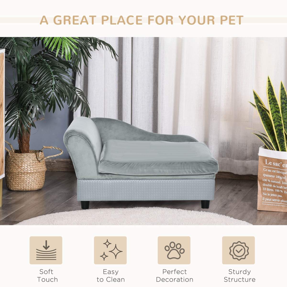 Luxury Fancy Dog Couch with Hidden Storage, Small Dog Sofa Bed with 2" Soft Foam, Modern Pet Furniture for Puppies & Little Breeds, Pale Gray - Image 8