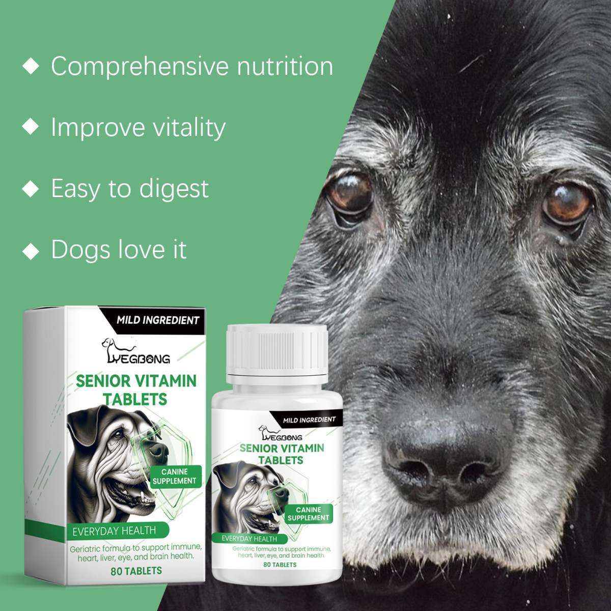Senior Dog Vitamin Tablets, Multivitamin Supplement For Older Dogs, Support Immunity, Eyes, Skin & Bone Health, 80 Chewable Tablets - Image 7