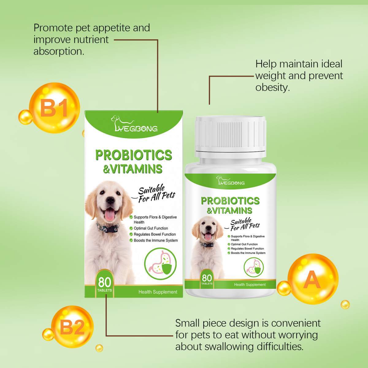 Pet Probiotics & Vitamin Tablets For Dogs & Cats, Gut Health Supplement, Support Digestion & Immune System, 80 Chewable Tablets - Image 6