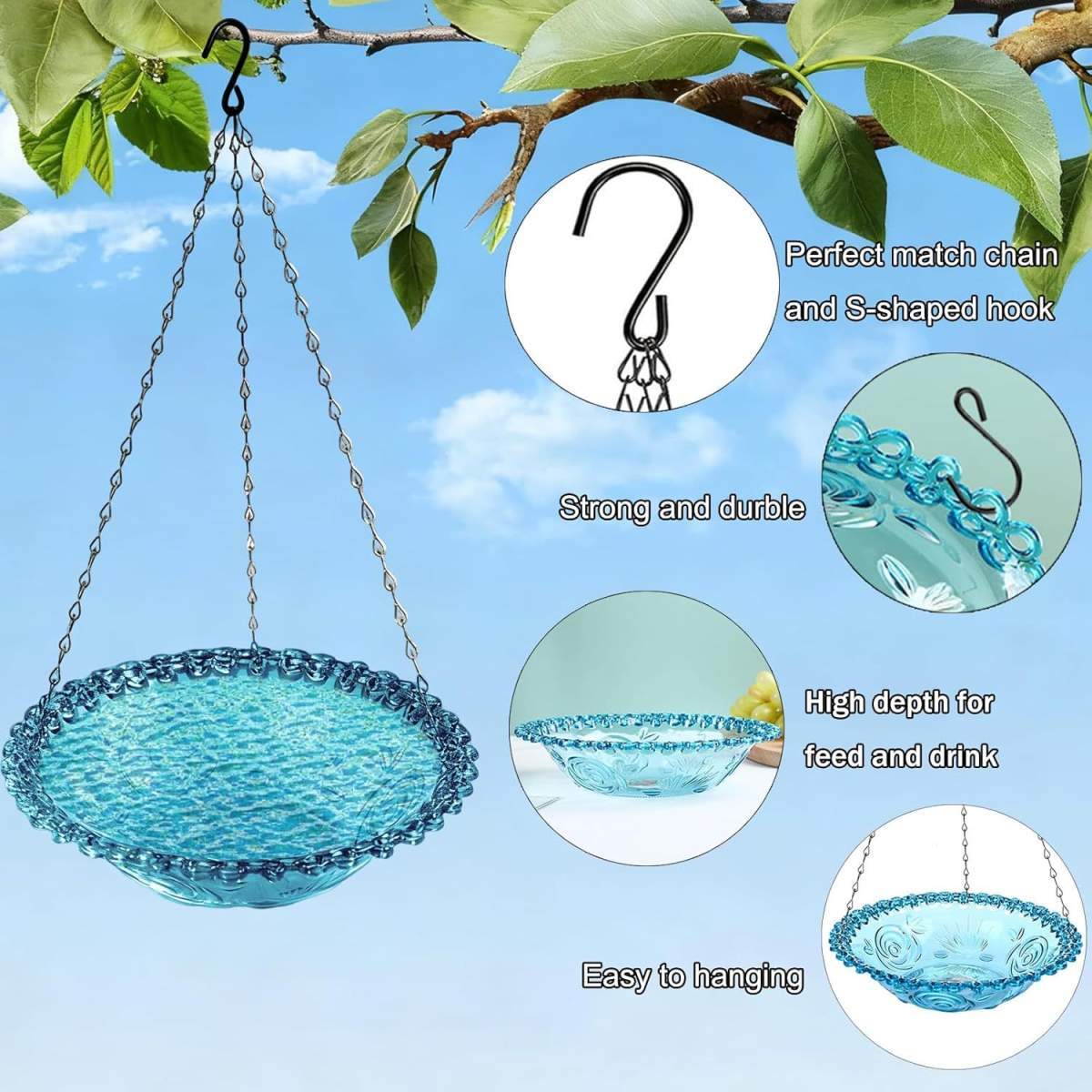 Hanging Bird Baths And Feeders For Outdoors, Plastic Bird Water Bowls For Garden And Yard Use - Image 3